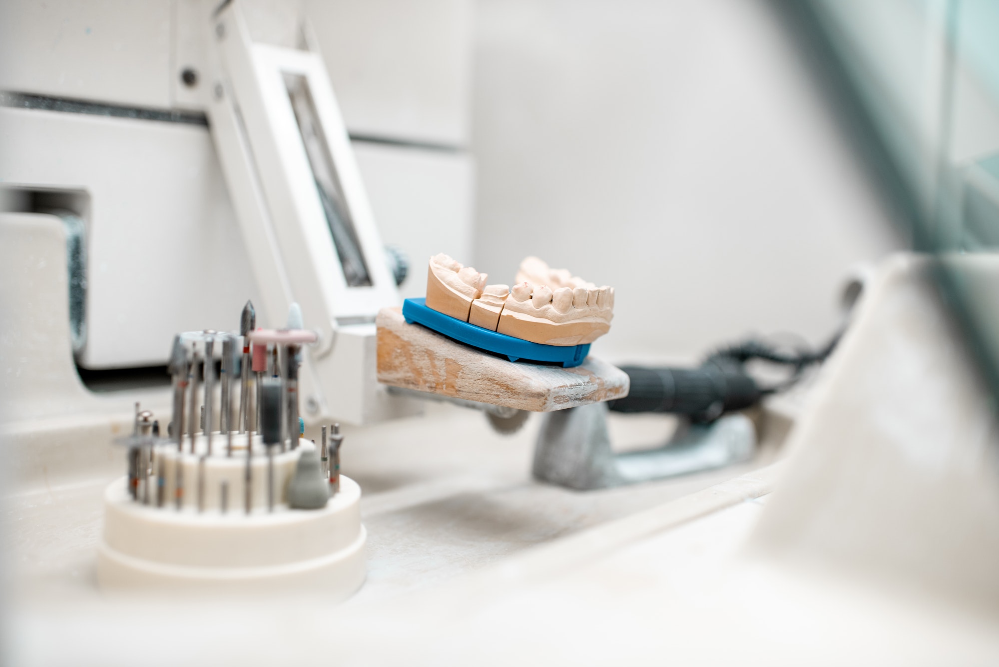 Dental technician working place at the laboratory